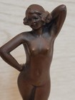 Antique Art Deco Bronze Statue Nude Woman On Marble Signed Art Nouveau 5 5  Vtg 