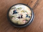 Antique Persian Silver Trinket Box Handpainted Polo Players On Mother Of Pearl