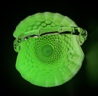Vintage Fenton Topaz Opalescent Hobnail Glass Basket - Uranium   Vaseline Glass 