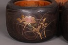 Japanese Lacquer Pair Of Braizer Hibachi Gold Floral Motif Makie Tea Ceremony