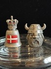 2 Vintage Viking Age Thimbles Norway Horned Helmet  Denmark Royal Crown Pewter