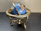 Vintage Heavy Desk Globe 11   t By 10   w Precious Stone Look   Compass  In Stand