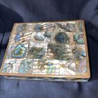 Abalone Brass Metal Wood Cigarette Trinket Box Mexico Vintage Inlay
