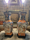 Vintage Pair Of Porcelain And Wood Chinese Asian Geisha Women Table Lamps