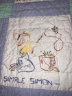 Vintage Handmade 1960   s Baby Quilt Usa Blue Hand Painted Missionettes 36    X  54   