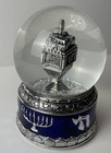 Judaica Hanukkah Snow Globe Music Box  Silver   Blue Base W Jewish Symbols