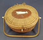   Vtg Nantucket Friendship Basket Purse Scrimshaw Whale - Bail Handle