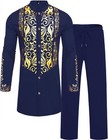 Men s African Dashiki 2-piece Suit Set - Metallic Gold Print Shirt   Pants Outfi