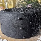 Black Beaded Crunchberry  Felt Pill Hat With Veil 