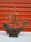 Vintage  Wooden Model Ship Sail Boat Columbus Early American Decor