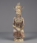 Vintage African 17    Benin Bronze Nigeria Sitting Queen Statue Sculpture W Patina