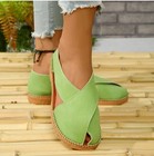 Women   s Flat Strappy Sandals Size 11 W Green Suede Hollow Up Closed Toe Oriental