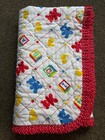 Vtg Riegel Baby Quilt Blanket Bears Ducks Primary Colors Blocks Red Ruffle Crib