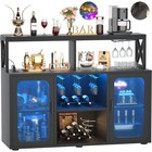 Farmhouse Led Coffee Bar Cabinet Barn Door Sideboard Buffet With Power Outlet