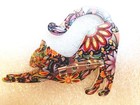 Cat Kitten Stretching Multicolor Flat Acrylic Pin Brooch Jewelry