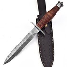 Vintage Ww2 V42 Military Damascus Stiletto Dagger Knife Leather Handle W sheath