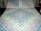 Vintage Hand Quilted 9 Patch Trip Quilt shams  87x100