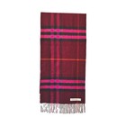 Burberry Cashmere Plaid Rectangle Scarf W  Fringe   Logo Burgundy Pink 160 30cm