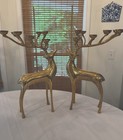 2 Showstoppong Vtg Gold  Brass Reindeer 10 Count Candelabra Pottery Barn  20 