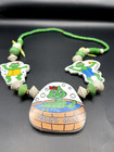 Vintage  Frogs Only Wooden Necklace With Green Cartoon Frogs