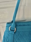 Vera Bradley Aqua Blue Shoulder Bag Zip Top Silver Hardware Green Lining Pockets