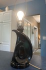 Vintage  Mcm Art Deco Retro Black Swirl Ceramic Table Lamp Mid Century Modern