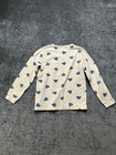 Petit Bateau Pajama Set Girls 10y Cream Blue Heart Print Long Sleeve Tapered Leg