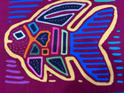 Mola Hand Sewn Fabric Folk Art Panama Panel Native Art Fish  12 x15    7 x9 