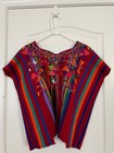 Vintage Handwoven Guatemalan Huipil Blouse     Vibrant Rainbow Stripes   Geometric