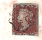Gb Penny Red Ex Black  plate 2   sg  Leominster Mx Cover El Sg 7 Cat   550 Xg127