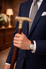 Vintage Brass Derby Handle Victorian Wooden Walking Stick Designer Cane