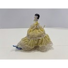 Vintage Porcelain Flapper Half Doll Pin Cushion Yellow Lace Dress 4 25 Inch
