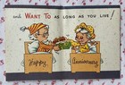 Vintage Mid Century Unused Anniversary Married Couple Twin Beds Greeting Card