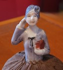 1920s Flapper Pin Cushion Porcelain Half Doll Art Deco Original Dress Cushion