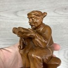 Vintage Asian Hand Carved Wood Sculpture Man Reading A Book China Book Pipe Art