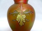 Antique Harrach Orchid Iridescent Favrille Art Glass Vase W  Enamel   Gilt  Xlnt