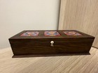 Handmade Dark Brown Wooden Trinket Box With Painted Tiles El Viejo Arte