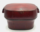 Antique Red Lacquer Rice Keeper Box W  Divider   Carved Ends Grain Storage