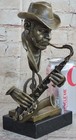 Saxophone Player Jazz Musician Bronze Statue Sculpture Signed Art Decor Marble