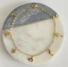14k Solid Yellow Gold Anklet Bracelet  10  Long  -  7 Charms - Ab770