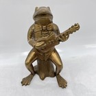 Vintage Brass Frog Collection Guitar Playing Weight Lifting Couples Candlestick