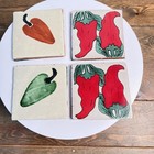 Ceramic Art Tile Trivet Coaster Chili Peppers Set Of 4 Vintage