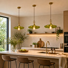 Vintage Green Glass Pendant Light Brass Kitchen Island Lamp Retro Ceiling Light
