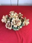 Vtg Porcelain Fower Basket Roses Hand Painted Centerpiece Italy 9 5    Capodimonte