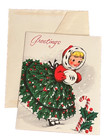 Vintage Mcm Christmas Card Small Size With Envelope Unused American Greeting Usa
