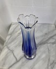 Vintage Mcm Swung Glass Blue Vase 10 1 2 Inches