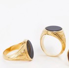 Men   s Gold Bloodstone Ring     Round Gemstone With Engraved Band  Statement Jewelr