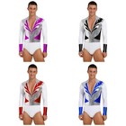 Men Figure Skating Shirt Sequin Metallic V Neck Latin Ballroom Dance Dance Shirt