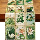 Vintage St  Patrick s Day Table Runner Retro Lucky Clover Kids Irish Party 