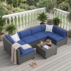 7 Piece Patio Furniture Set Outdoor Rattan Sofa Cushions Backyard Furniture Sets